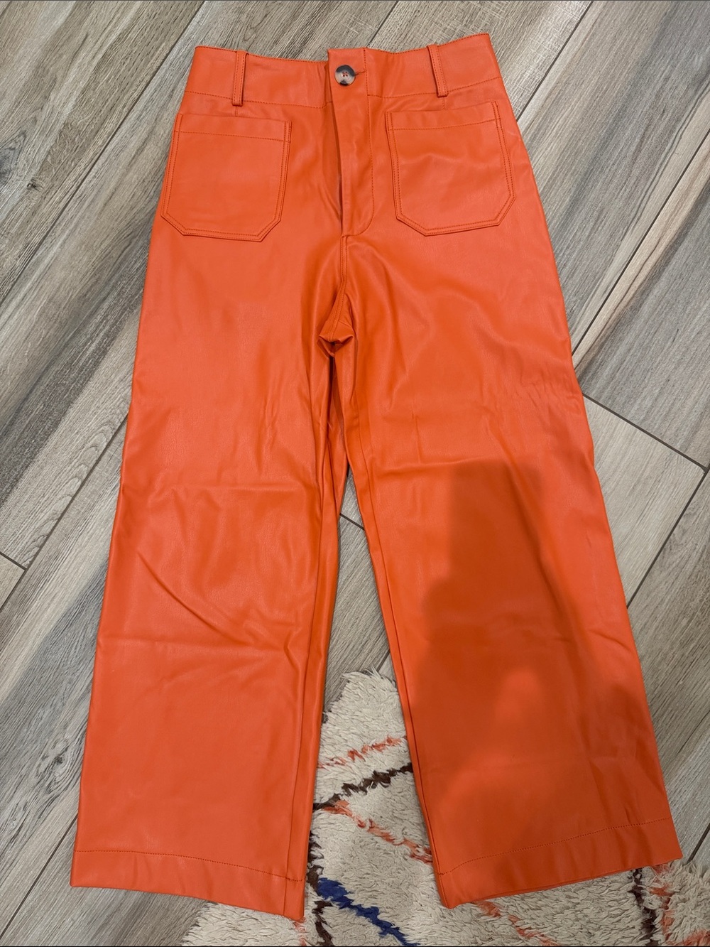 Maeve Bright Orange Wide-Leg Faux Leather Colette Pants